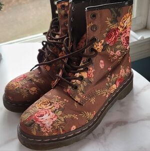 Dr. Martens Brown Floral Combat Boots